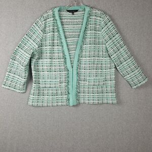 Ming Wang Women's XL Multicolor Light Green Black White Knit Cardigan EUC